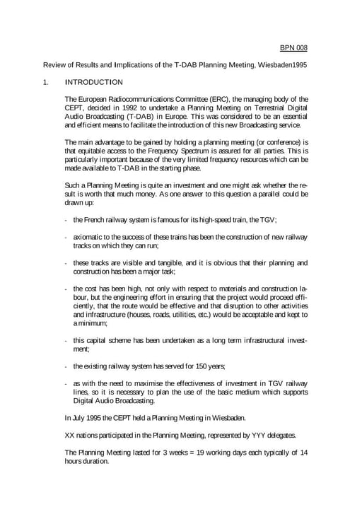 Review of results and implications of T-DAB Planning Wiesbaden 95