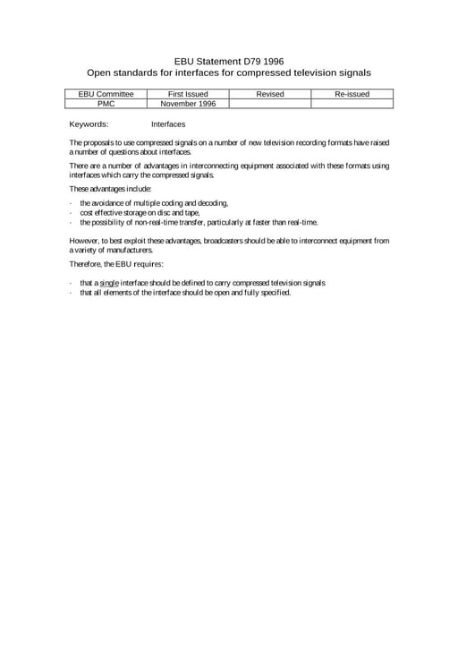 Open standards for interfaces for compressed television signals