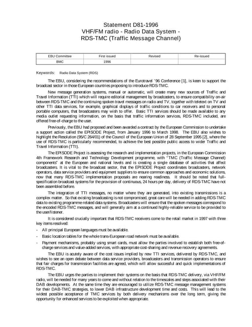VHF/FM radio - Radio Data System - RDS-TMC (Traffic Message Channel)