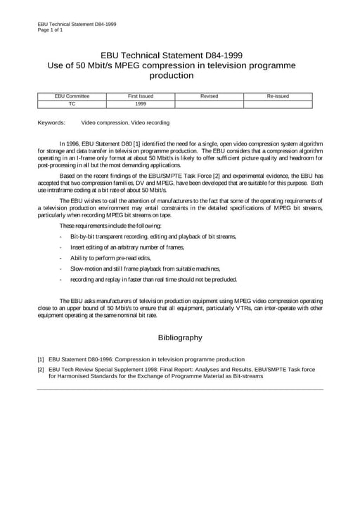 Use of 50 Mbit/s MPEG compression in television programme production
