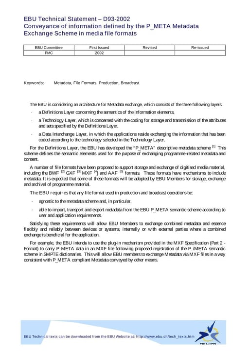 Conveyance of information defined by P_META in media file formats
