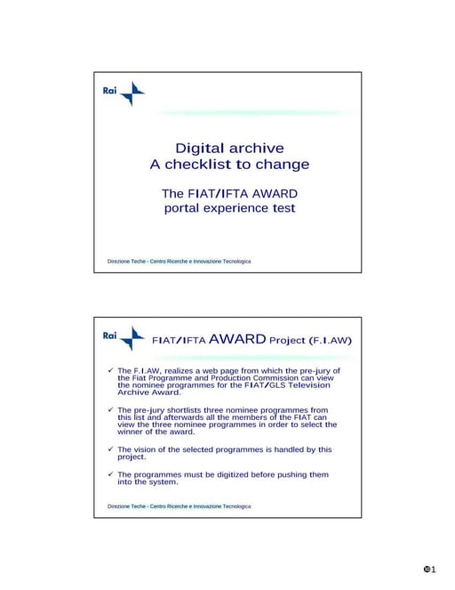 The FIAT/IFTA AWARD portal experience test