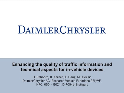 Enhancing the quality of traffic information & technical aspects