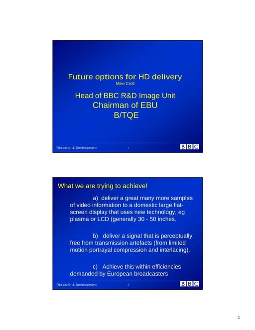Future options for HD delivery