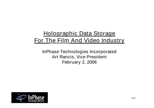 Holographie data storage for the film and video industry