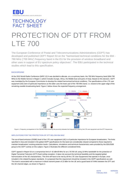 Protection of DTT from LTE 700
