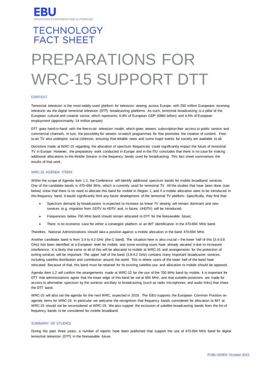 Preparations for WRC-15 support DTT