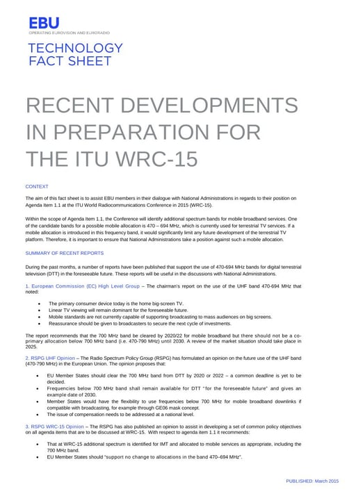 Recent developments in preparation for the ITU WRC-15