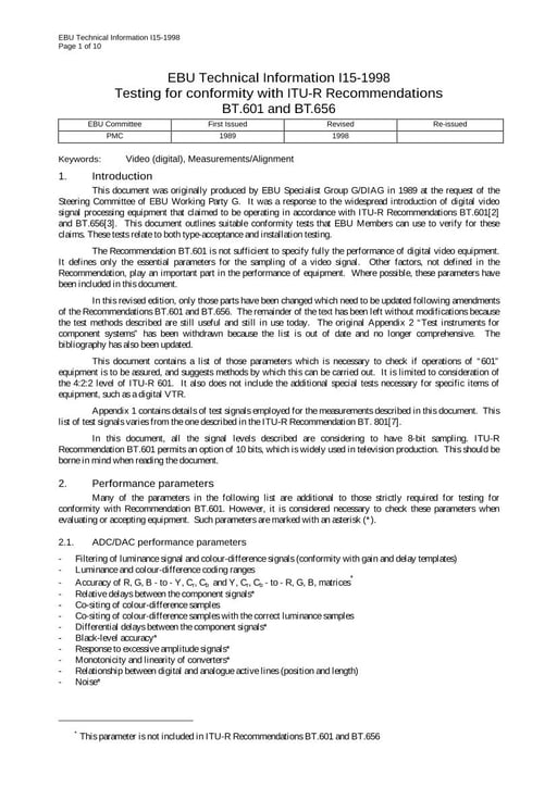 Testing for conformity with CCIR Recommendations 601 and 656