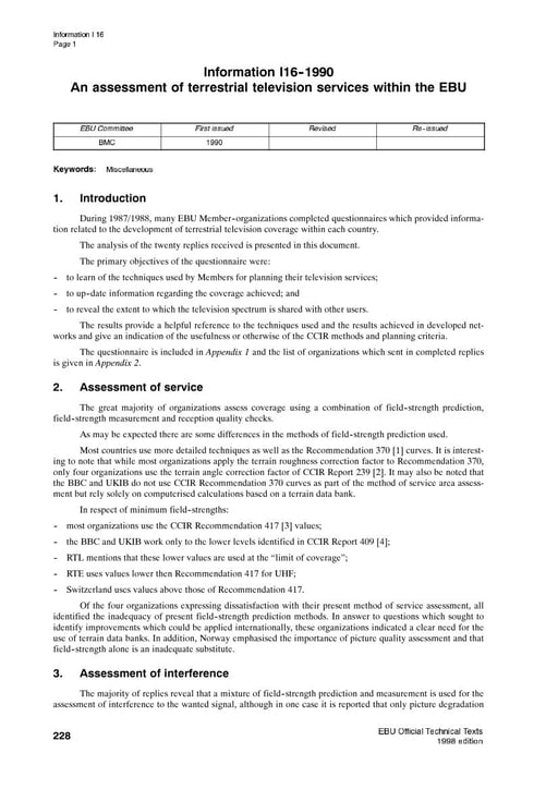 An assessment of terrestrial television services within the EBU