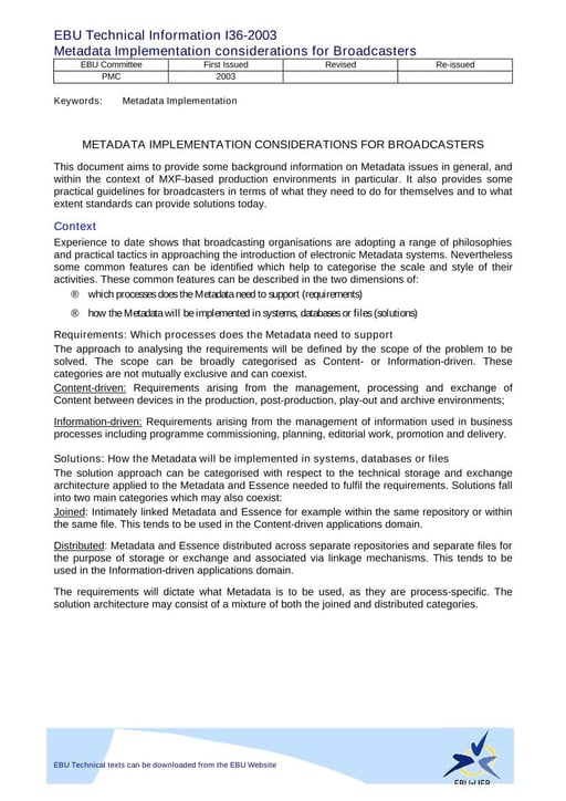 Metadata Implementation Considerations for Broadcasters