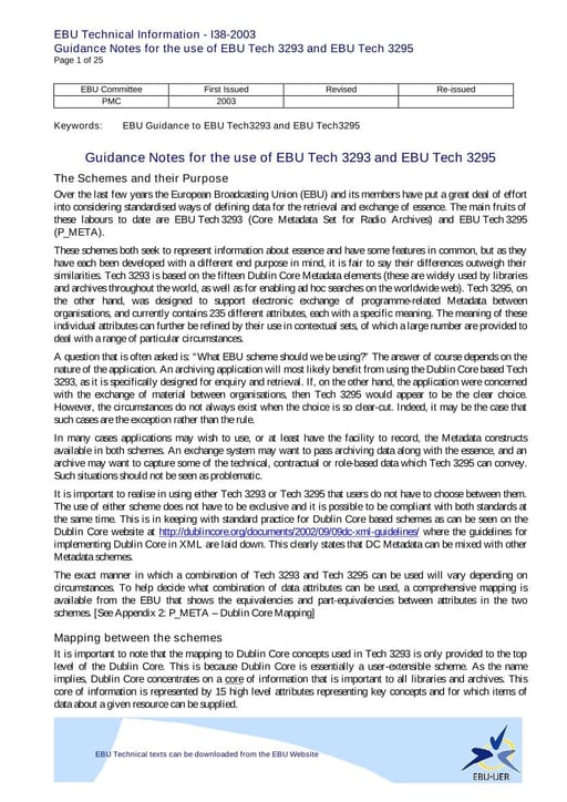 Guidance Notes for the Use of EBU Tech 3293 and EBU Tech 3295