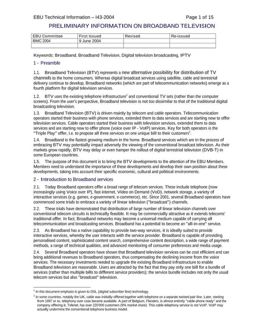 Preliminary information on broadband television
