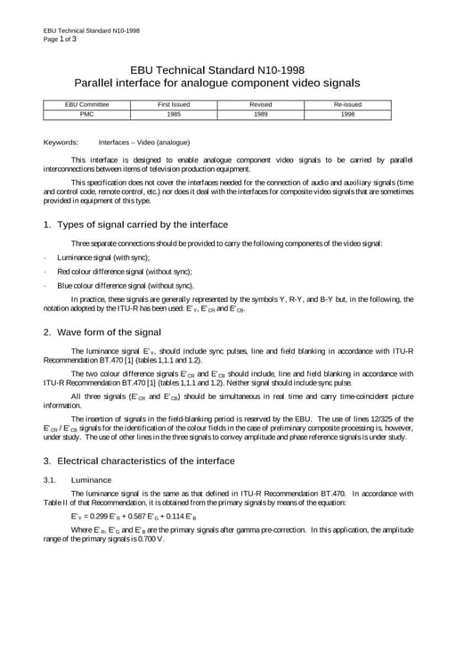 Parallel interface for analogue component video signals