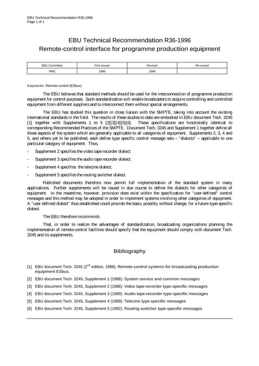 Remote-control interface for programme production equipment