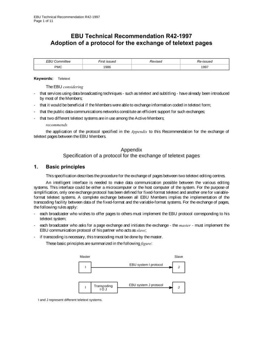 Adoption of a protocol for the exchange of teletext pages