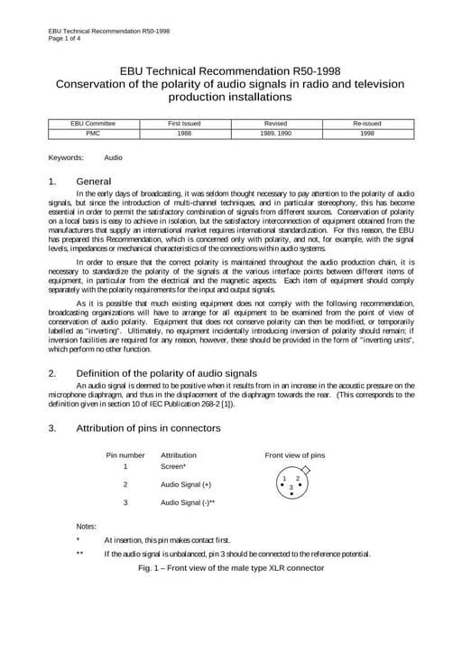 Conservation of the polarity of audio signals in Radio and TV production