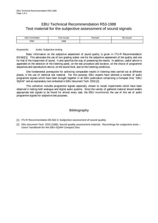 Test material for the subjective assessment of sound signals