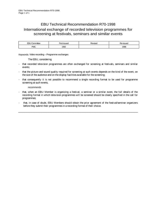Exchange format for TV programmes for screening