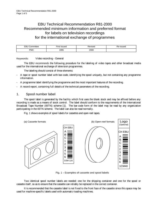 Format for labels on TV recordings for International Exchange