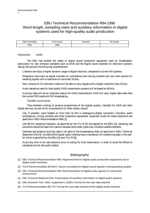 Technical parameters in high-quality audio production systems