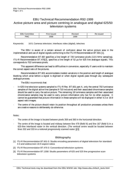 Active line length in analogue and digital 625/50 television systems
