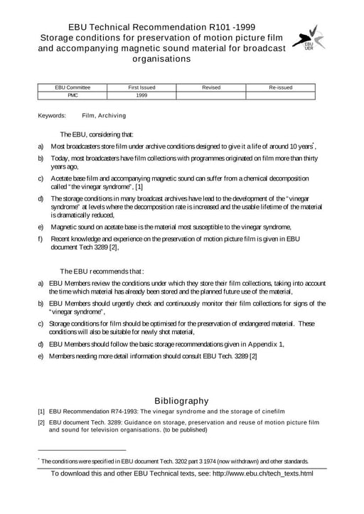 Storage conditions for motion picture film and sound material