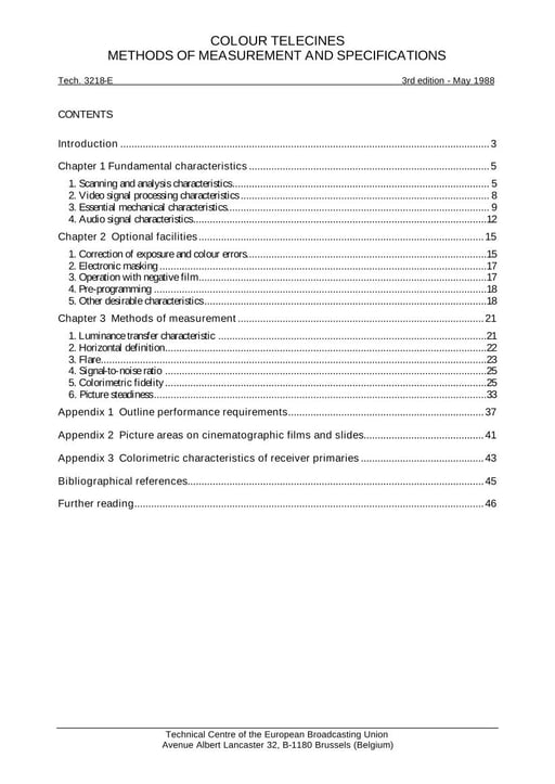 Colour Telecines, Methods of Measurement and Specifications