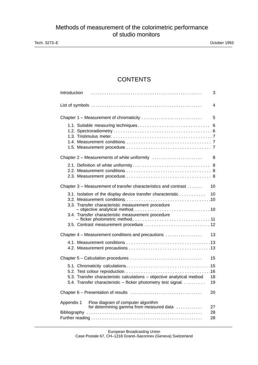 Methods of Measurement of the Colorimetric Performance