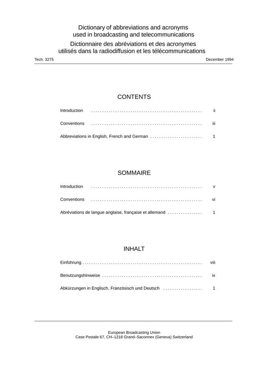 EBU Dictionary of Abbreviations & Acronyms in Broadcasting