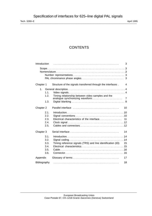 Specification of interfaces for 625-line digital PAL signals
