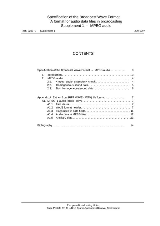 EBU Tech 3285 Supplement 1: BWF - MPEG Audio