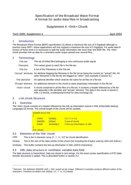 EBU Tech 3285 Supplement 4: BWF - link chunk