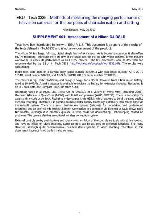 Assessment of a Nikon D4 DSLR