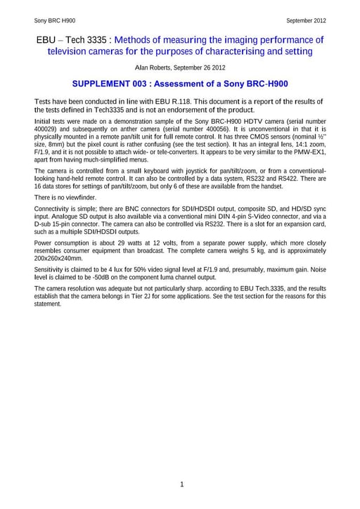 Assessment of a Sony BRC-H900