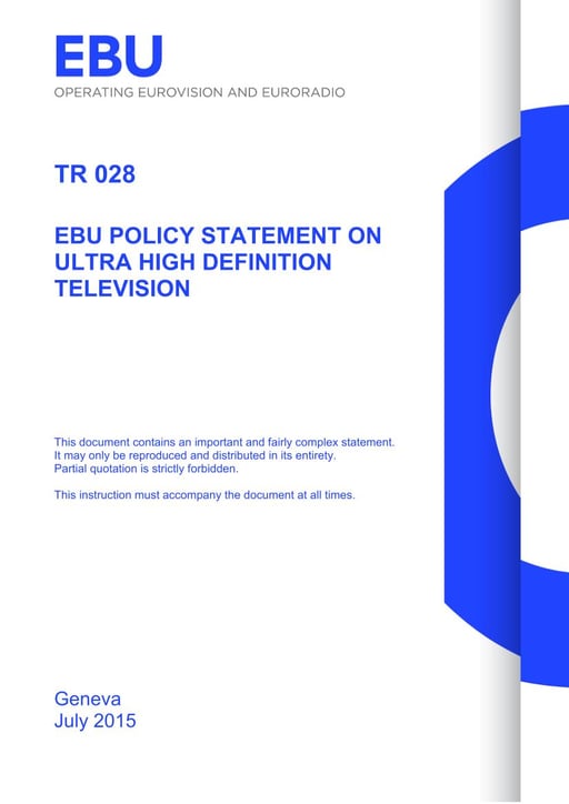 EBU Policy Statement on UHDTV