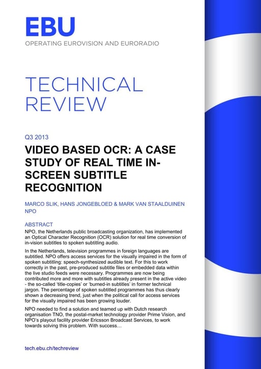 Video based OCR: a case study of real time subtitle recognition