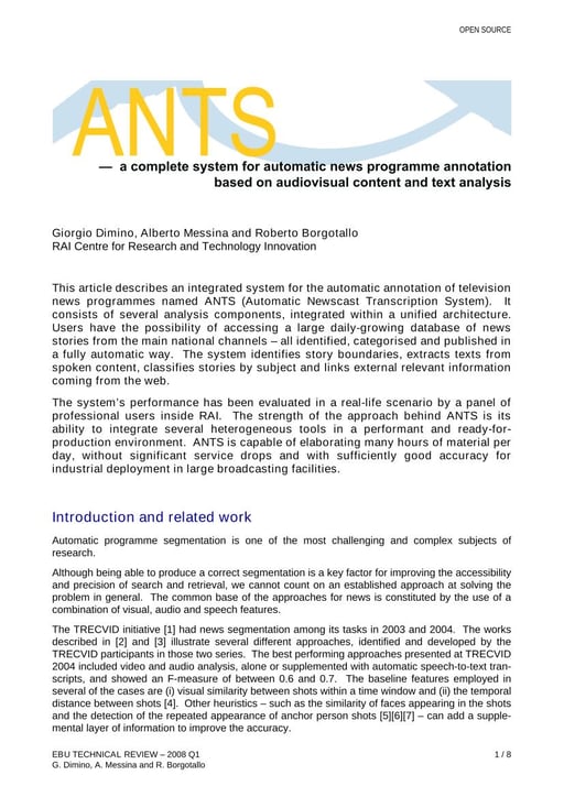 ANTS — a complete system for automatic news programme annotation
