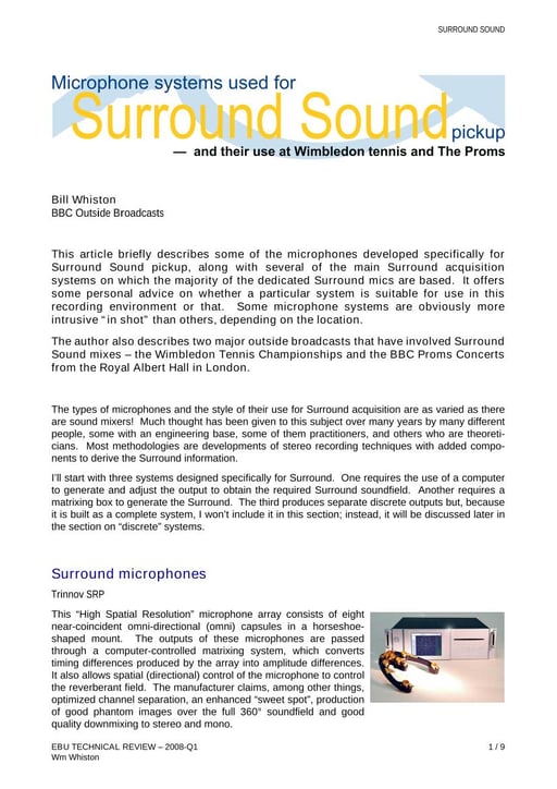 Microphone systems for Surround Sound pickup — and their use