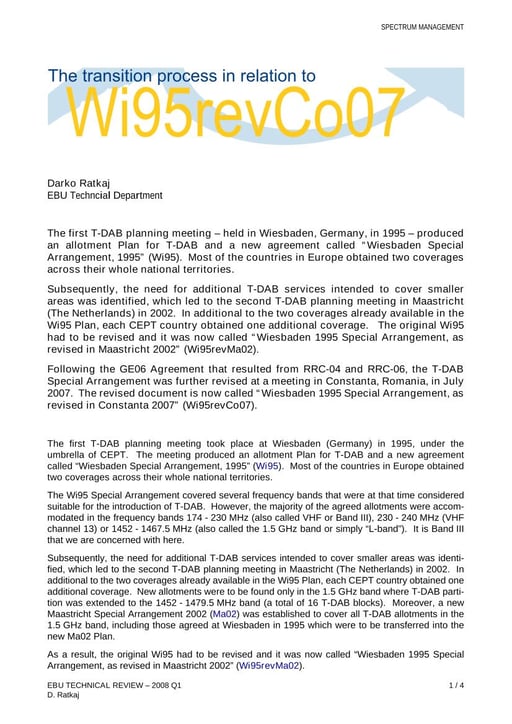 The transition process in relation to Wi95revCo07