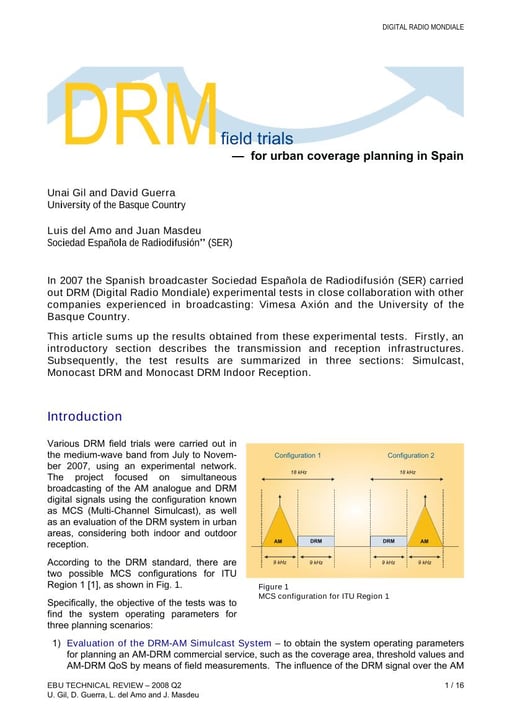 DRM field trials — for urban coverage planning in Spain