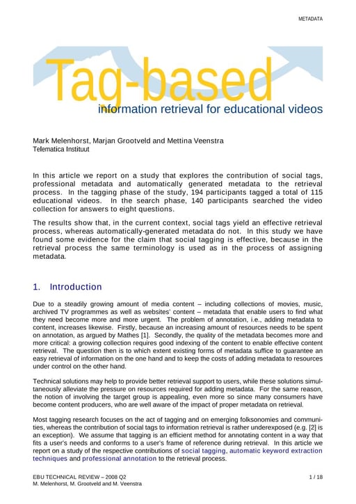Tag-based informational retrieval for educational videos