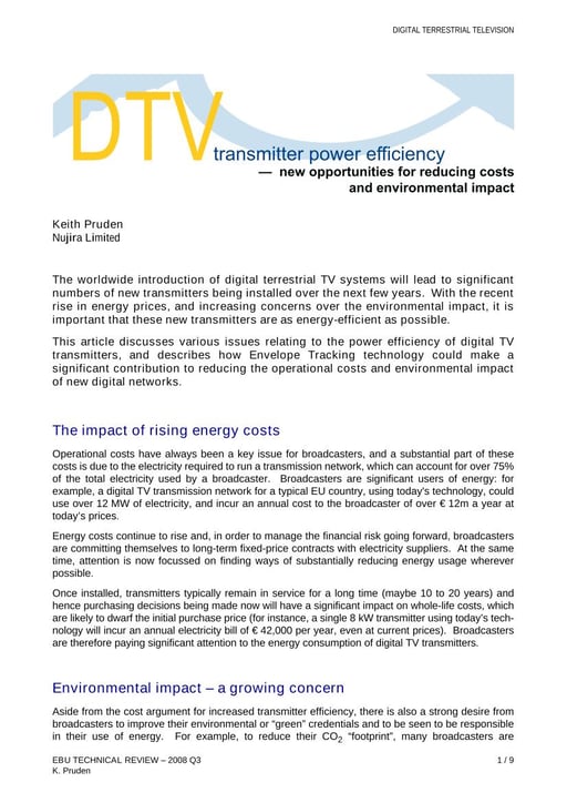 DTV transmitter powwer efficiency - new opportunities