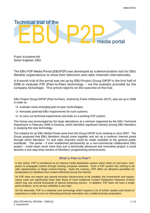 Technical trial of the EBU P2P media portal