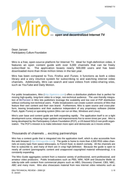 Miro - open and decentralized Internet TV