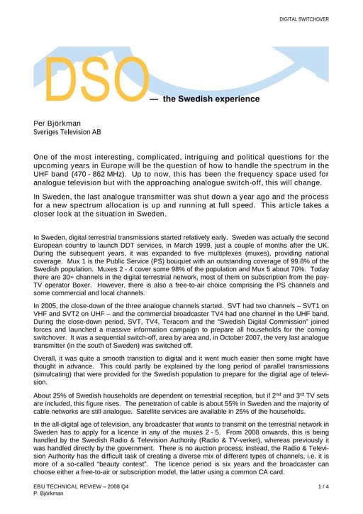 DSO - the Swedish experience