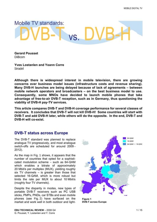 Mobile TV standards: DVB-T vs. DVB-H