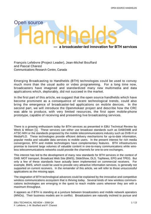 Open source Handhelds - a broadcaster-led innovation