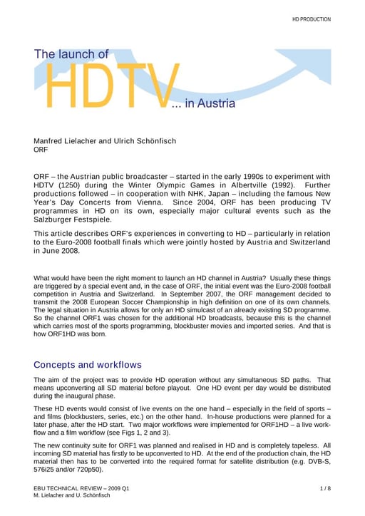 The launch of HDTV ... in Austria