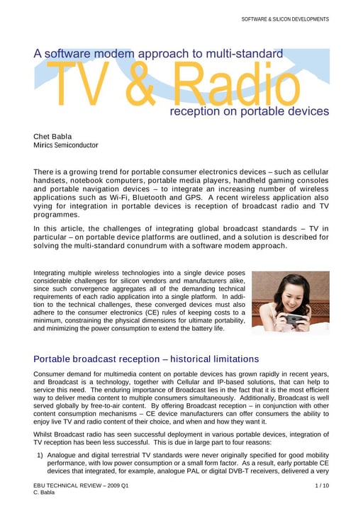 A software modem approach to Radio & TV on mobile devices